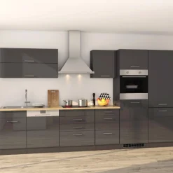 Held Küchenzeile Ragnar 360cm mit Platz für Kühl-Gefrierkombination, Backofen und Geschirrspüler - Hochglanz