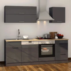Held Küchenzeile Ragnar 220cm mit Platz für Backofen und Geschirrspüler - Hochglanz