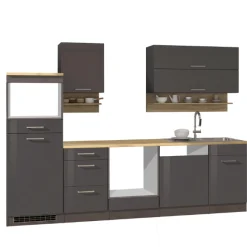 Held Küchenzeile Ragnar 280cm mit Platz für Mikrowelle, Kühlschrank, Backofen und Geschirrspüler - hochglanz
