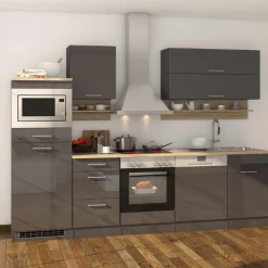 Held Küchenzeile Ragnar 280cm mit Platz für Mikrowelle, Kühlschrank, Backofen und Geschirrspüler - hochglanz