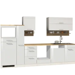 Held Küchenzeile Ragnar 310cm mit Platz für Mikrowelle, Kühlschrank, Backofen und Geschirrspüler - Hochglanz weiß