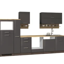 Held Küchenzeile Ragnar 310cm mit Platz für Mikrowelle, Kühlschrank, Backofen und Geschirrspüler - hochglanz