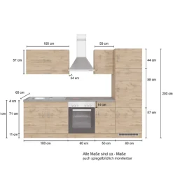 Held Küchenzeile Sorrella 270cm mit Backofen und Kühlschrank - Eiche/Graphit
