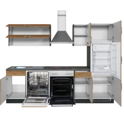 Held Küchenzeile Sorrella 270cm mit Backofen, Geschirrspüler und Kühlschrank - Eiche/Graphit