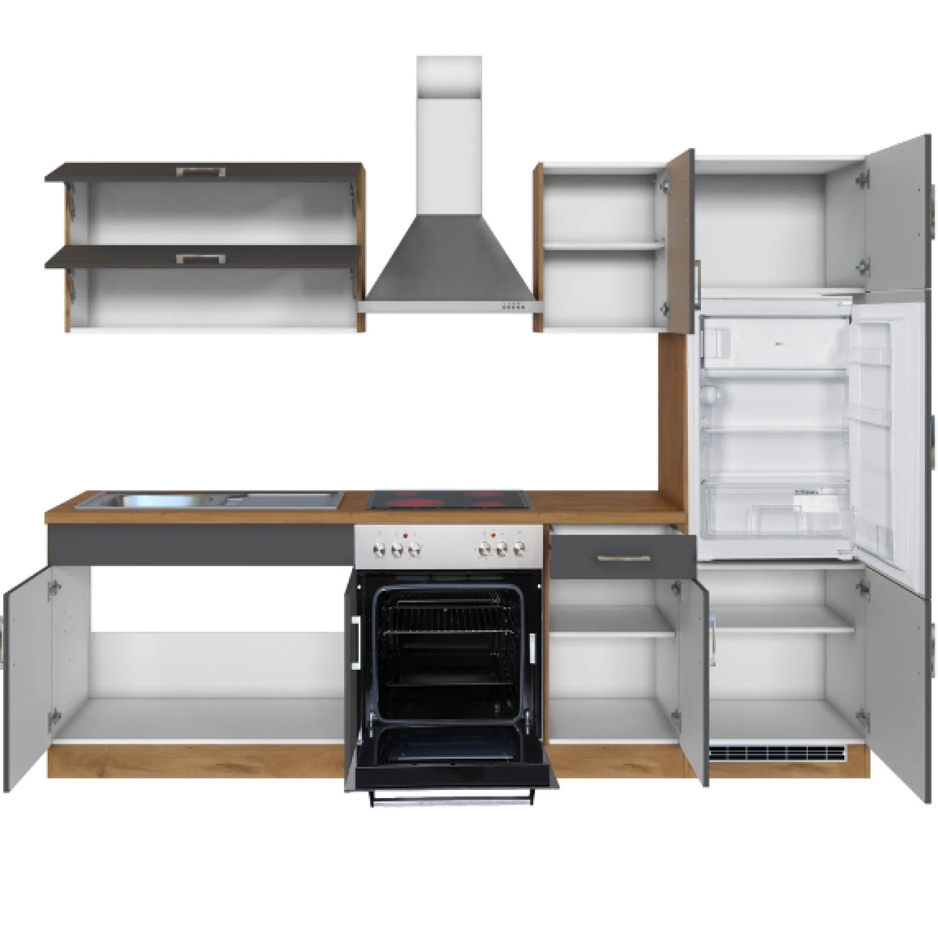 Held Küchenzeile Sorrella 270cm mit Backofen und Kühlschrank - anthrazit/ocker