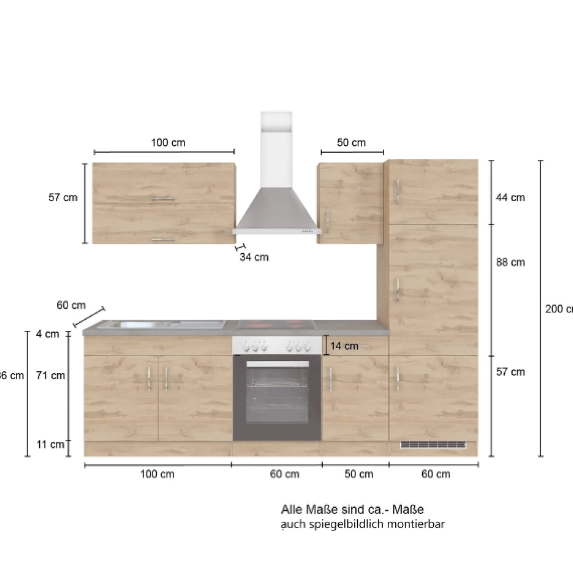 Held Küchenzeile Sorrella 270cm mit Backofen und Kühlschrank - anthrazit/ocker