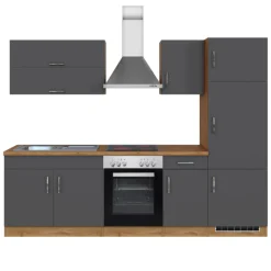 Held Küchenzeile Sorrella 270cm mit Backofen und Kühlschrank - anthrazit/ocker