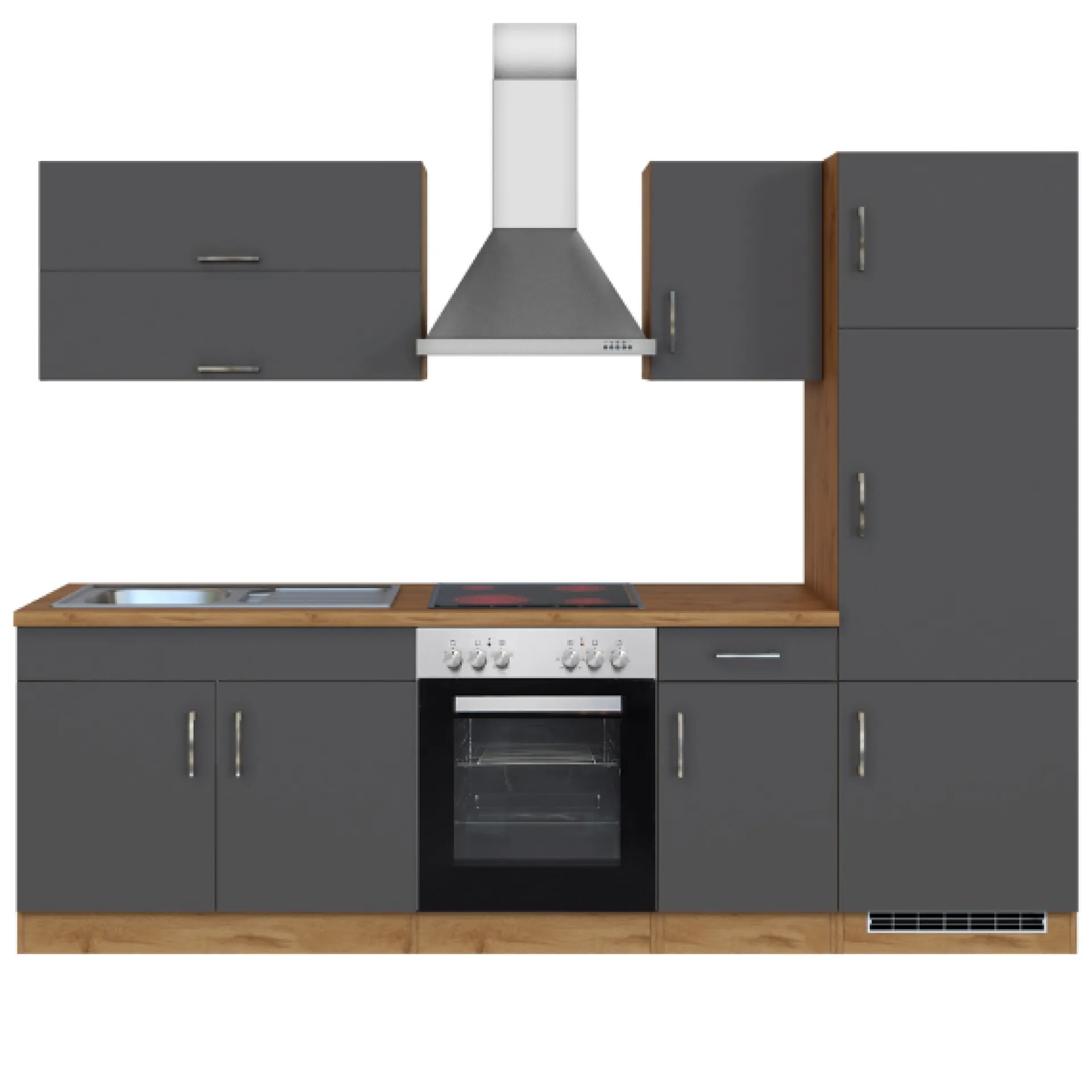 Held Küchenzeile Sorrella 270cm mit Backofen und Kühlschrank - anthrazit/ocker