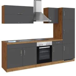 Held Küchenzeile Sorrella 270cm mit Backofen und Kühlschrank - anthrazit/ocker