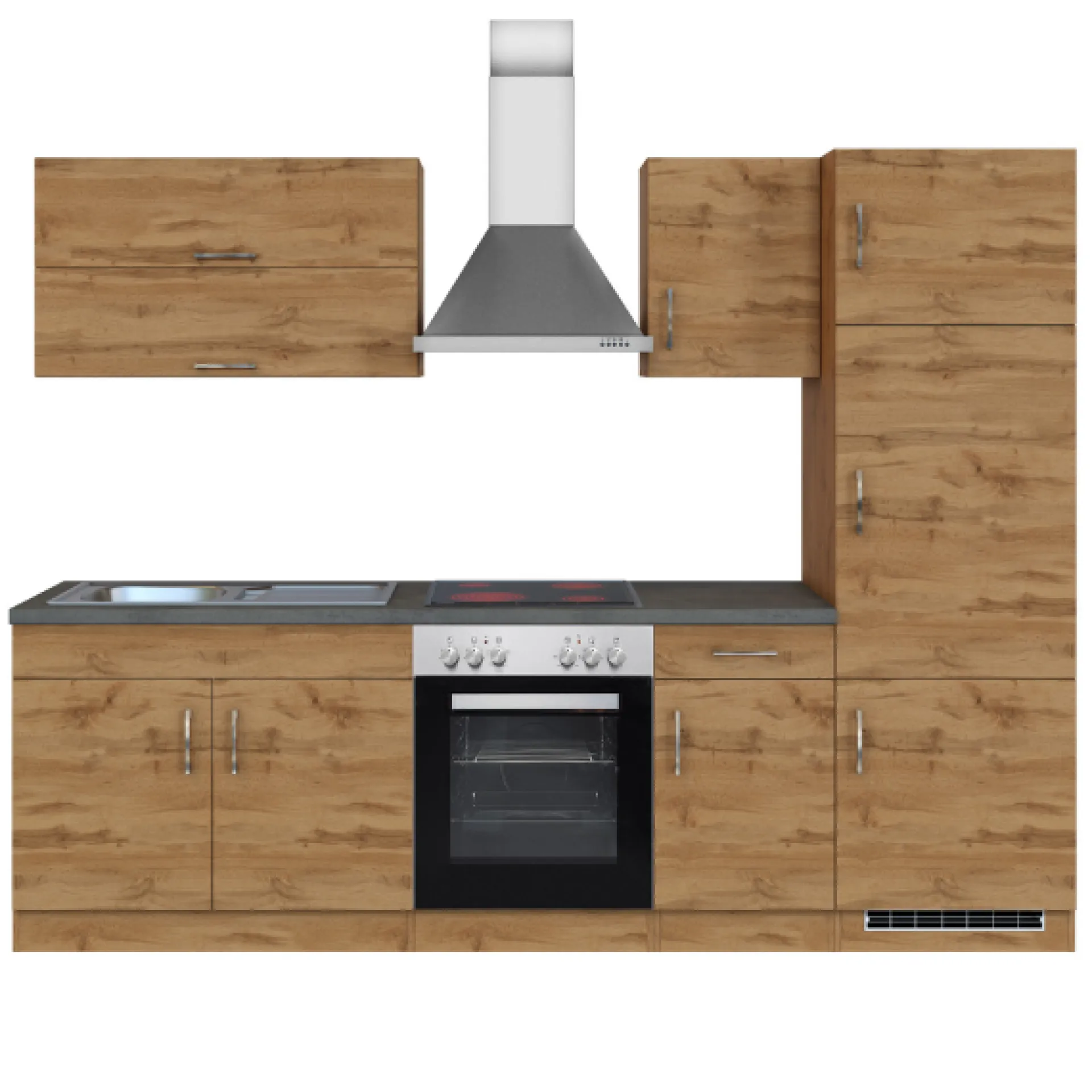 Held Küchenzeile Sorrella 270cm mit Backofen und Kühlschrank - Eiche