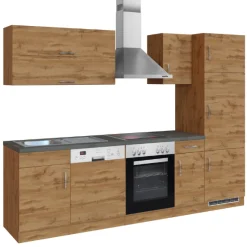 Held Küchenzeile Sorrella 270cm mit Backofen, Geschirrspüler und Kühlschrank - Eiche