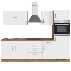 Held Küchenzeile Sorrella 270cm mit Backofen und Kühlschrank - weiß/Eiche