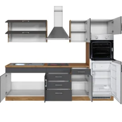 Held Küchenzeile Sorrella 270cm mit Backofen und Kühlschrank - anthrazit/ocker