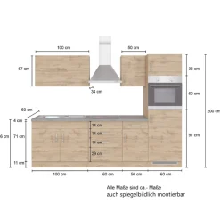 Held Küchenzeile Sorrella 270cm mit Backofen und Kühlschrank - Eiche/Graphit