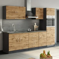 Held Küchenzeile Sorrella 270cm mit Backofen und Kühlschrank - Eiche/Graphit