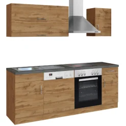 Held Küchenzeile Sorrella 210cm mit Geschirrspüler und Backofen - Eiche
