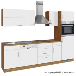 Held Küchenzeile Sorrella 270cm mit Geschirrspüler, Backofen und Kühlschrank - weiß/Eiche