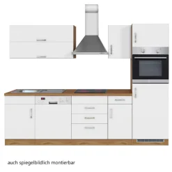 Held Küchenzeile Sorrella 270cm mit Geschirrspüler, Backofen und Kühlschrank - weiß/Eiche
