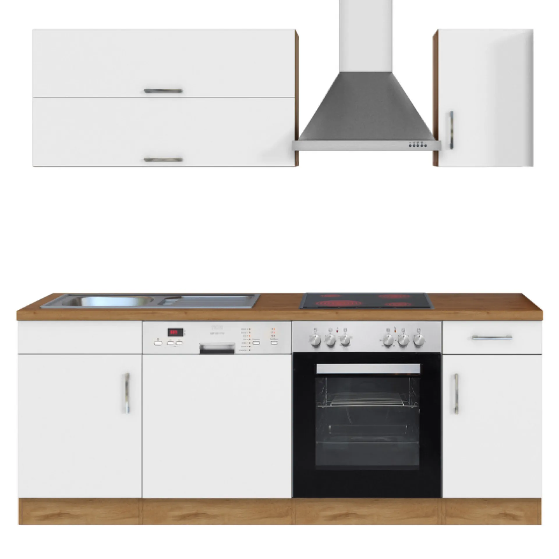 Held Küchenzeile Sorrella 210cm mit Geschirrspüler und Backofen - weiß/Eiche