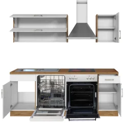 Held Küchenzeile Sorrella 210cm mit Geschirrspüler und Backofen - weiß/Eiche