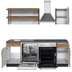 Held Küchenzeile Sorrella 210cm mit Geschirrspüler und Backofen - Eiche/Graphit