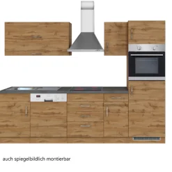 Held Küchenzeile Sorrella 270cm mit Geschirrspüler, Backofen und Kühlschrank - Eiche