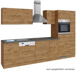 Held Küchenzeile Sorrella 270cm mit Geschirrspüler, Backofen und Kühlschrank - Eiche
