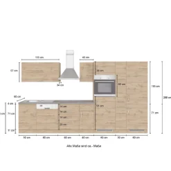 Held Küchenzeile Sorrella 360cm mit Geschirrspüler, Backofen, Kühlschrank und Gefrierschrank - Anthrazit/Eiche