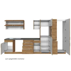 Held Küchenzeile Sorrella 360cm mit Geschirrspüler, Backofen, Kühl- und Gefrierschrank - Eiche