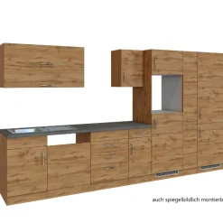 Held Küchenzeile Sorrella 360cm mit Geschirrspüler, Backofen, Kühl- und Gefrierschrank - Eiche
