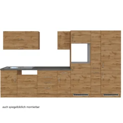 Held Küchenzeile Sorrella 360cm mit Geschirrspüler, Backofen, Kühl- und Gefrierschrank - Eiche