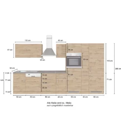 Held Küchenzeile Sorrella 360cm mit Geschirrspüler, Backofen, Kühl- und Gefrierschrank - Eiche/Graphit