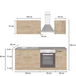 Held Küchenzeile Sorrella 210cm mit Platz für Backofen - weiß/Eiche
