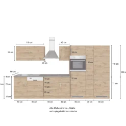 Held Küchenzeile Sorrella 360cm mit Platz für Geschirrspüler, Backofen, Kühl- und Gefrierschrank - weiß/Eiche