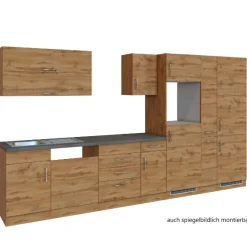 Held Küchenzeile Sorrella 360cm mit Platz für Geschirrspüler, Backofen, Kühl- und Gefrierschrank - Eiche