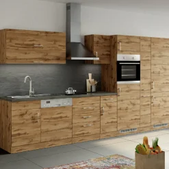 Held Küchenzeile Sorrella 360cm mit Platz für Geschirrspüler, Backofen, Kühl- und Gefrierschrank - Eiche