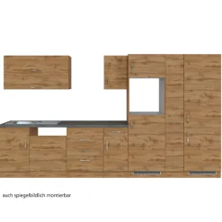Held Küchenzeile Sorrella 360cm mit Platz für Geschirrspüler, Backofen, Kühl- und Gefrierschrank - Eiche