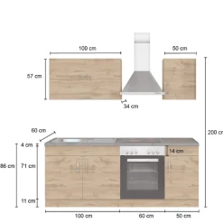 Held Küchenzeile Sorrella 210cm mit Platz für Backofen - anthrazit/ocker