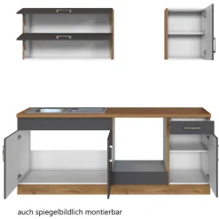 Held Küchenzeile Sorrella 210cm mit Platz für Backofen - anthrazit/ocker