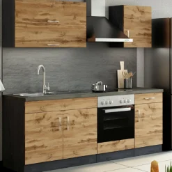 Held Küchenzeile Sorrella 210cm mit Platz für Backofen - Eiche/Graphit