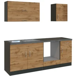 Held Küchenzeile Sorrella 210cm mit Platz für Backofen - Eiche/Graphit