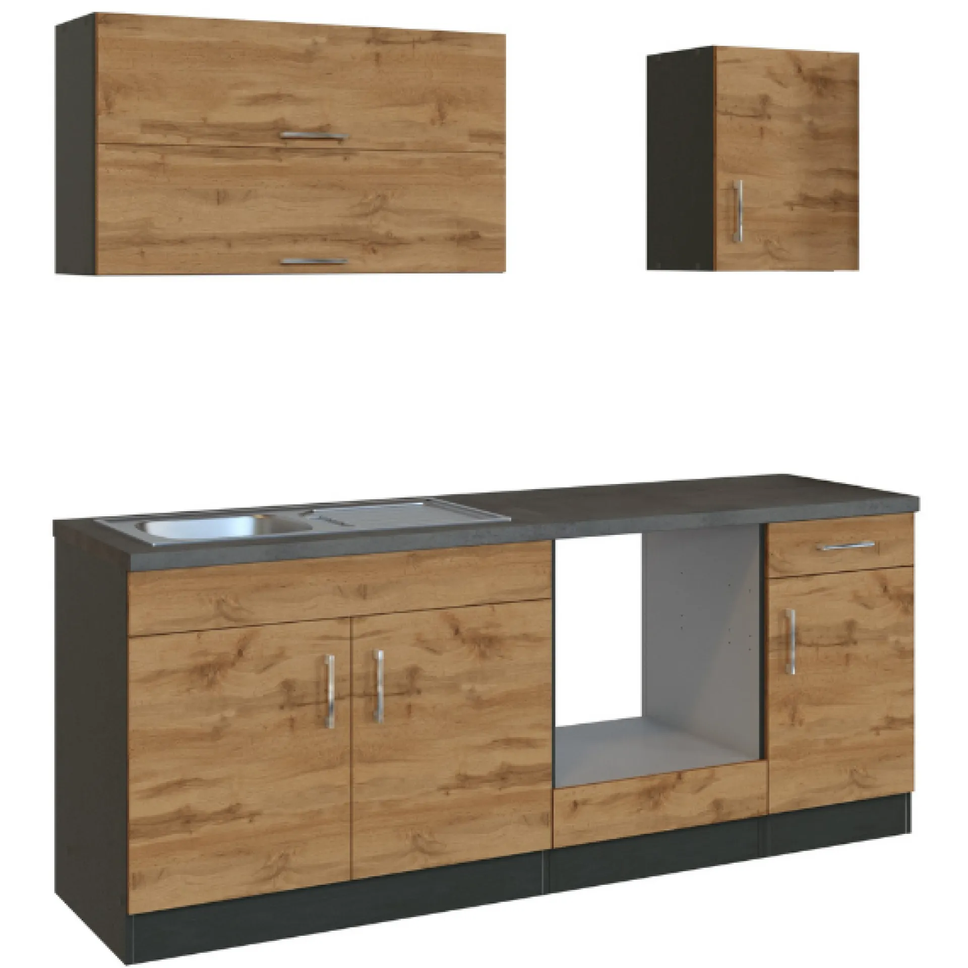 Held Küchenzeile Sorrella 210cm mit Platz für Backofen - Eiche/Graphit