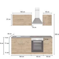 Held Küchenzeile Sorrella 210cm mit Platz für Backofen - Eiche/Graphit
