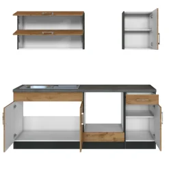 Held Küchenzeile Sorrella 210cm mit Platz für Backofen - Eiche/Graphit