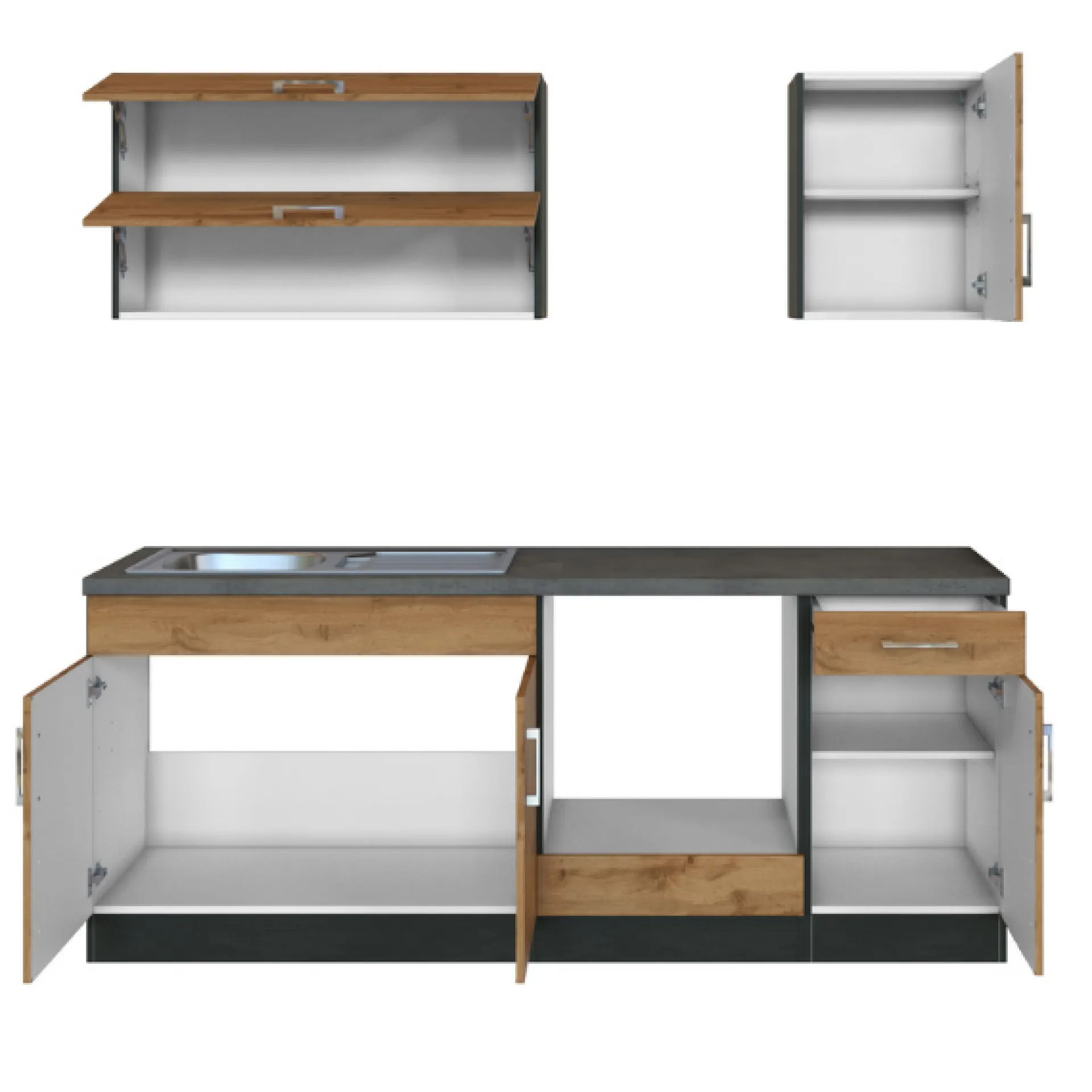 Held Küchenzeile Sorrella 210cm mit Platz für Backofen - Eiche/Graphit