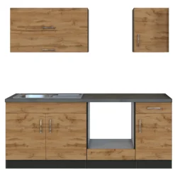 Held Küchenzeile Sorrella 210cm mit Platz für Backofen - Eiche/Graphit