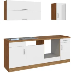Held Küchenzeile Sorrella 210cm mit Platz für Geschirrspüler und Backofen - weiß/Eiche