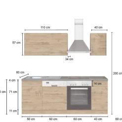 Held Küchenzeile Sorrella 210cm mit Platz für Geschirrspüler und Backofen - weiß/Eiche