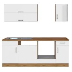 Held Küchenzeile Sorrella 210cm mit Platz für Geschirrspüler und Backofen - weiß/Eiche