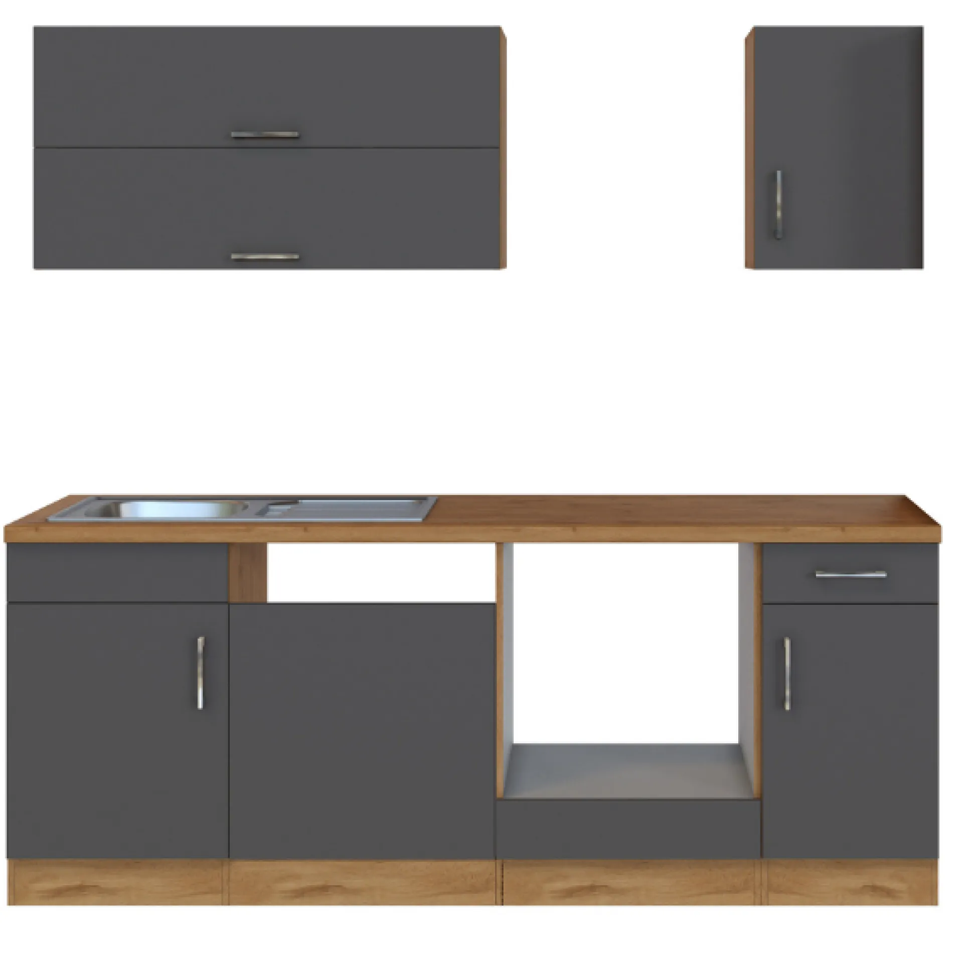 Held Küchenzeile Sorrella 210cm mit Platz für Geschirrspüler und Backofen - anthrazit/ocker